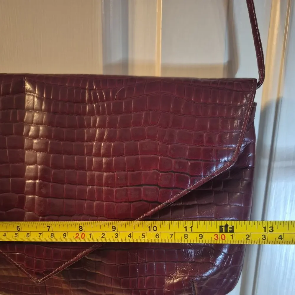 Vintage Towanny Faux Reptile texture Handbag Envelope Clutch Shoulder Burgandy